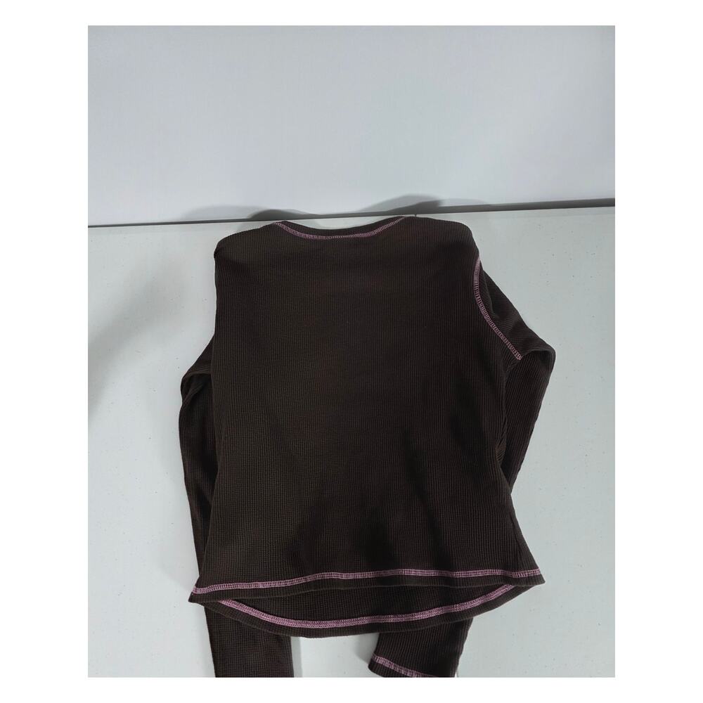 ALAB Thermal Shirt Womens Large Brown Pink Y2K Waffle Knit Graphic Long Sleeve - Picture 3 of 9